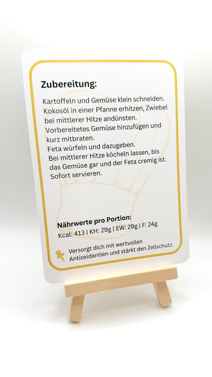 FoodPoker Karte Rückseite – Zubereitung und Nährwerte pro Portion